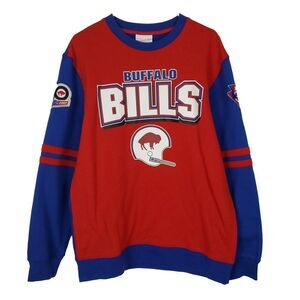 Buffalo Bills Mitchell & Ness NFL L Large‎ Crew Fleece Sweatshirt Red Blue New
